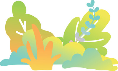 Colorful Gradient Illustration of Stylized Plants and Foliage