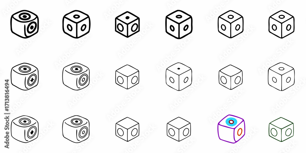Poster creative dice icons offer dynamic game elements and chance concepts for modern design projects