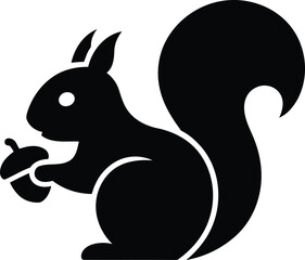 Cute squirrel holding acorn silhouette graphic design vector