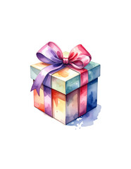 Fototapeta premium 3D illustration of a Christmas gift box wrapped with ribbon and red bow on white background