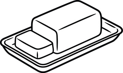Hand drawn butter dish with fresh butter block and slice vector