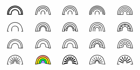 Diverse collection of modern rainbow icons and graphic elements for creative projects