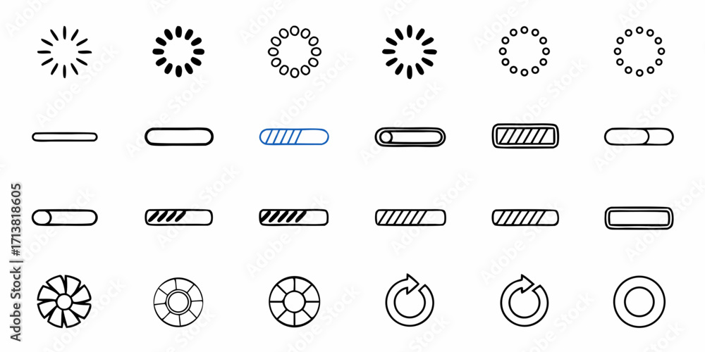 Aufkleber diverse loading spinners and progress bars for modern ui design and application interfaces