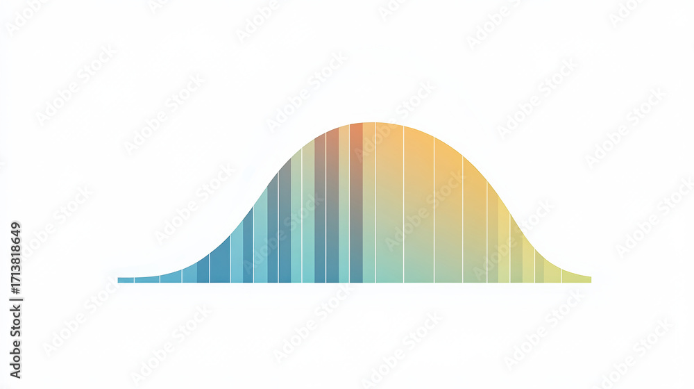 Poster minimalist bell curve illustration with gradient colors from blue to yellow, representing statistics
