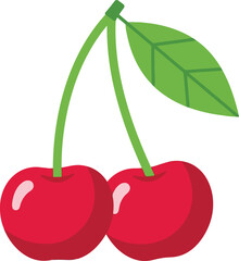 Fresh red cherries with stem and leaf vibrant summer fruit vector
