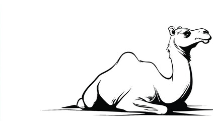 Obraz premium Monochrome illustration of a relaxed camel lying down in the desert sun perfect for storybooks and design