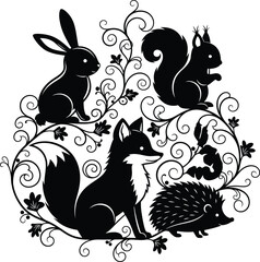 Fototapeta premium A seamless pattern of funny black and white cartoon cats, rabbits, and other animals