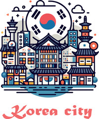 Korea city clipart logo icon vector white background .