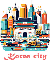 Korea city clipart logo icon vector white background .