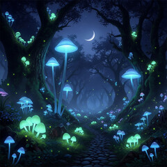 Glowing Mushroom Forest at Night