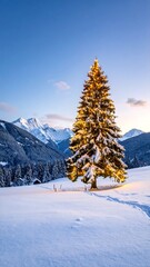 Fototapeta premium Snowy Christmas tree in a wintry landscape
