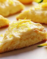 Delicious lemon scones topped with a creamy glaze and zest, perfect for a bright afternoon treat.