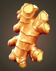 A close-up view of a fresh ginger root, showcasing its unique textured surface and earthy color tones.
