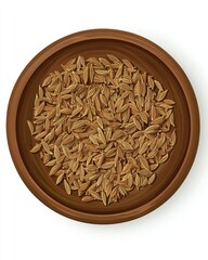 A wooden bowl filled with aromatic cumin seeds, showcasing their natural earthy tones and texture.