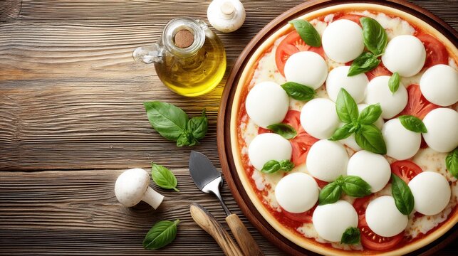 Delicious homemade pizza preparation kitchen food photography rustic environment overhead view culinary experience