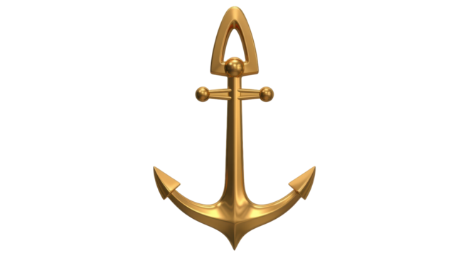 Isolated golden anchor symbol for maritime, shipping, marine, adventure and safety concepts