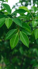 Lush green leaves after rain