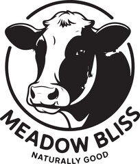 Black and White Dairy Cow Head Illustration in Circular Design