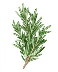 A vibrant green sprig of rosemary, showcasing its aromatic leaves, perfect for culinary use or herbal remedies.