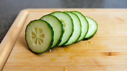 sliced cucumber on cutting board