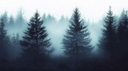 Tranquil Atmosphere of a Foggy Forest