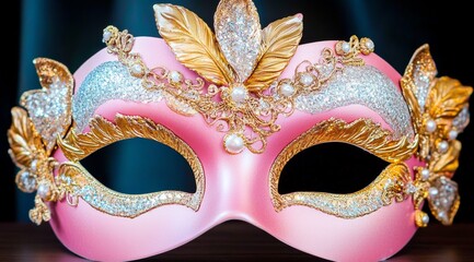 Stunning Gold-Embellished Venetian Mask with a Colorful Design