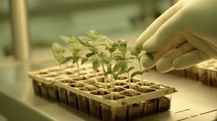 Cultivating growth seedling care in a laboratory setting plant science research environment close-up perspective