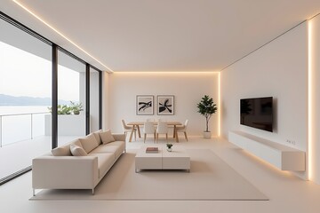 Modern Minimalist Living Room with White Interiors and Natural Light