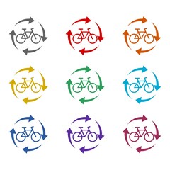 Bike with arrows icon isolated on white background. Set icons colorful