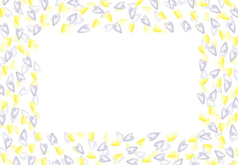 Blue and yellow hearts frame border, hand drawn watercolor illustration isolated on white background. Can be used for business cards, invitation and other printed products.