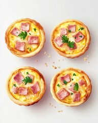 Delicious and colorful mini quiches filled with ham and spices, garnished with fresh parsley.