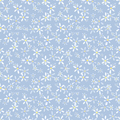 Obraz premium Blue marigold flowers seamless pattern, hand drawn watercolor illustration isolated on blue background. Can be used for textile, wrapping paper and other printed products.