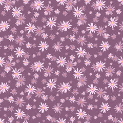 Pink marigold flowers seamless pattern, hand drawn watercolor illustration isolated on lilac background. Can be used for textile, wrapping paper and other printed products.