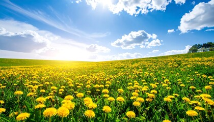 Sunny dandelion field