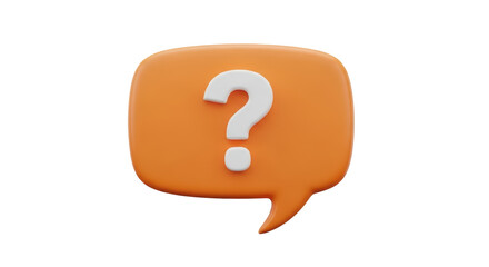 Isolated orange speech bubble with a white question mark centered inside, a symbol for a question