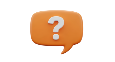 Isolated orange speech bubble with a white question mark centered inside, a symbol for a question