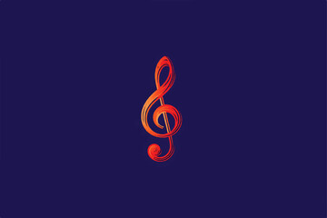 Treble Clef Illustration in Vibrant Orange Tones Against a Dark Blue Backdrop Music Symbol Art
