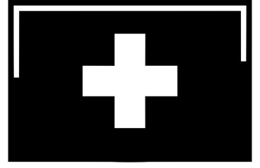 Simple white plus symbol inside a black square with white border, representing health or medical care