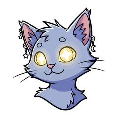 Enchanting Feline Portrait: An adorable, illuminated illustration of a friendly cat, showcasing the beauty and charm of a stylized creature.