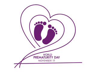World Prematurity Day Illustration Purple Baby Footprints Inside a Heart November 17th Awareness Graphic purple graphic