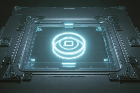 Futuristic Teal Glowing Interface - Square Within Circles, Sci-Fi Technology Panel. - Powered by Adobe