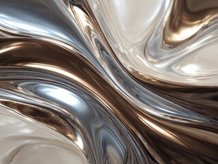 Gleaming Currents of Liquid Metal - A Fluid Dance of Silver and Bronze Reflections.