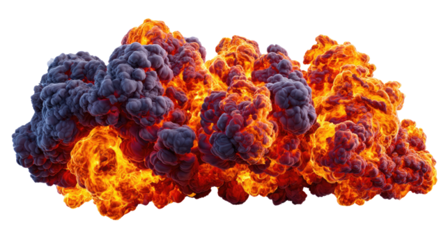 Fiery Burst of Explosions: Capturing a high-impact moment, fiery explosions erupt in a display of immense energy and raw power, the orange and red flames ablaze.