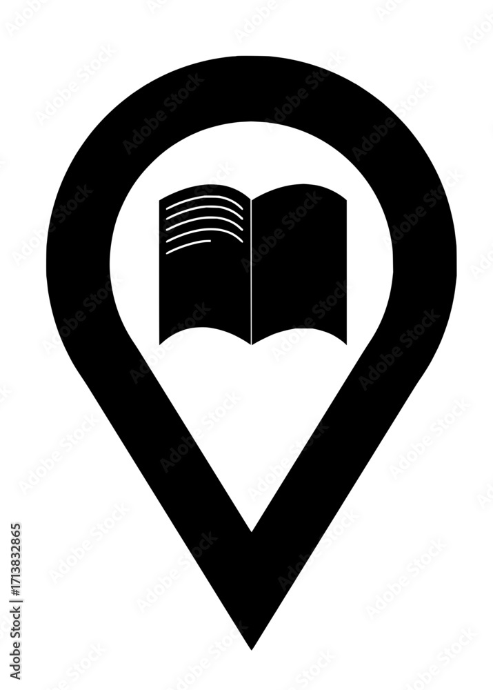 Poster find your next great read with this open book location marker icon