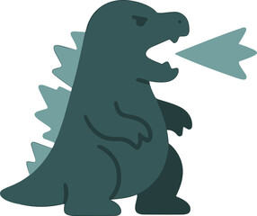 Simple Flat Design Angry Dinosaur with Fire Breath Character Illustration
