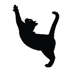 Black Silhouette Cat Reaching: A sleek, black silhouette of a domestic cat reaching upwards, evoking a sense of curiosity, playful energy, and feline grace.