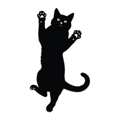 Curious Cat: A striking silhouette of a curious cat, standing tall on its hind legs and reaching with playful paws. This image captures the mischievous essence of a feline.