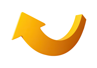 A 3D gold-orange curved arrow pointing left