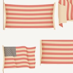 Fototapeta premium A collection of abstract American flags displayed in a vintage style with muted colors, evoking a sense of nostalgia.