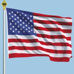 Naklejka premium Waving American flag against a clear blue sky, symbolizing patriotism and national pride.